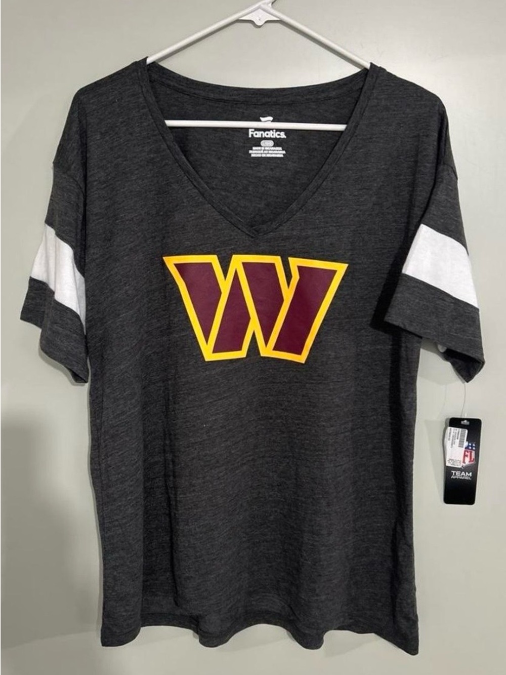 Fanatics Women’s V-Neck Tee in Charcoal with Maroon & Gold W Logo